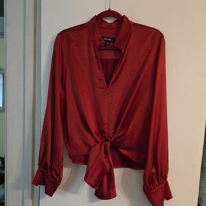 Karen Kane Rust Satin Tie-Front Blouse  L